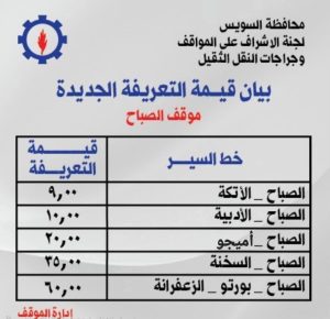 محافظ السويس يعتمد التعريفة الجديدة للمواصلات